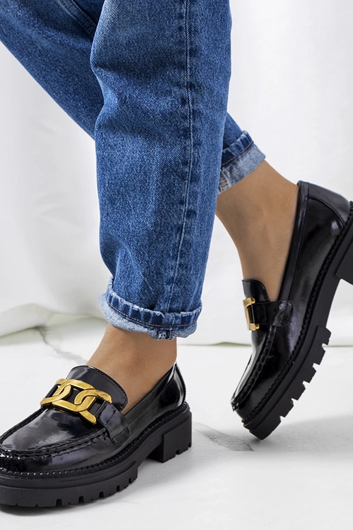 Čierne mokasíny na vysokej podrážke,...