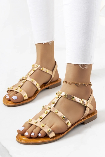 Ružové metalické sandále,...