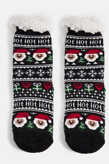 Čierne zateplené ponožky so Santa Clausom Challim