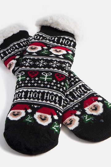 Čierne zateplené ponožky so Santa Clausom Challim 2