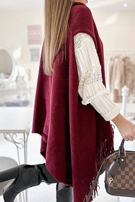 Bordový strapcový šál jún