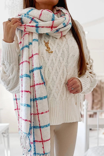 Biely kockovaný šál Rachael 2