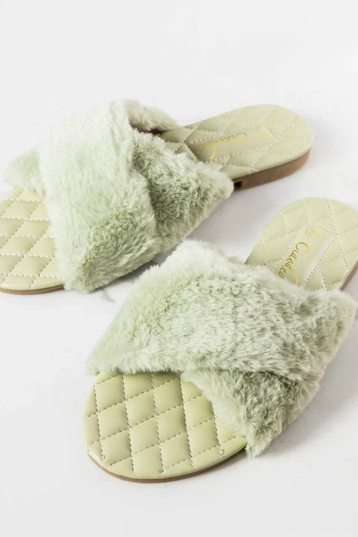 Zelené šľapky s kožušinkou Karsyn