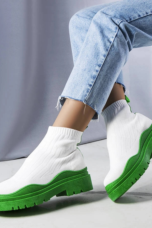 Biele topánky s zelenou platformou,...