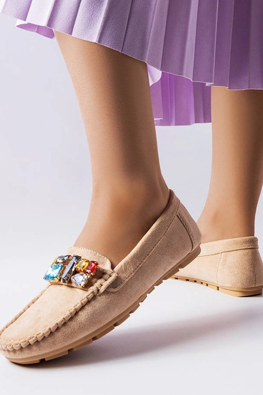 Béžové mokasíny s koženou stielkou...