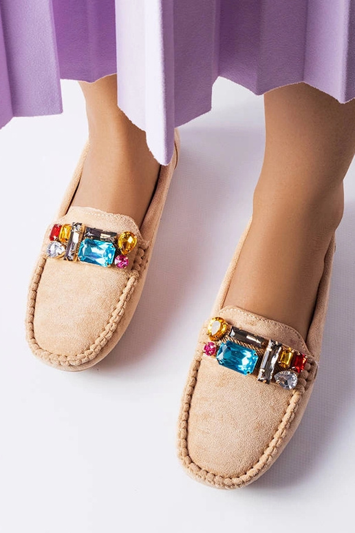 Béžové mokasíny s koženou stielkou...