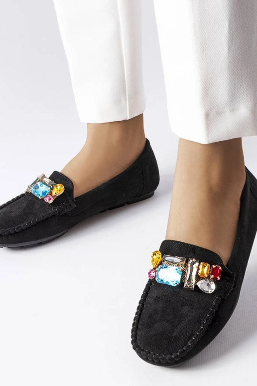 Čierne mokasíny s koženou stielkou,...