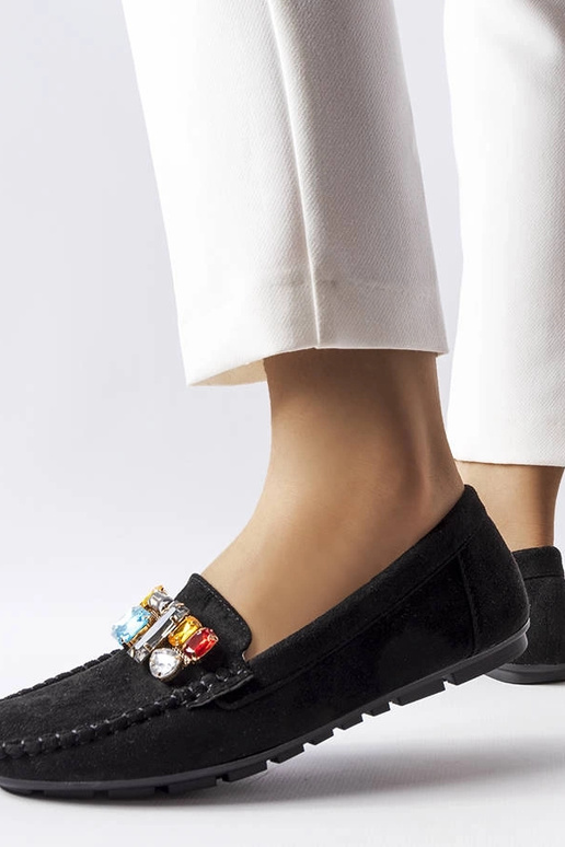 Čierne mokasíny s koženou stielkou,...