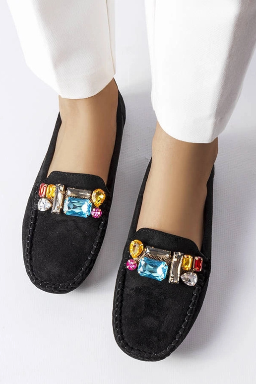 Čierne mokasíny s koženou stielkou,...