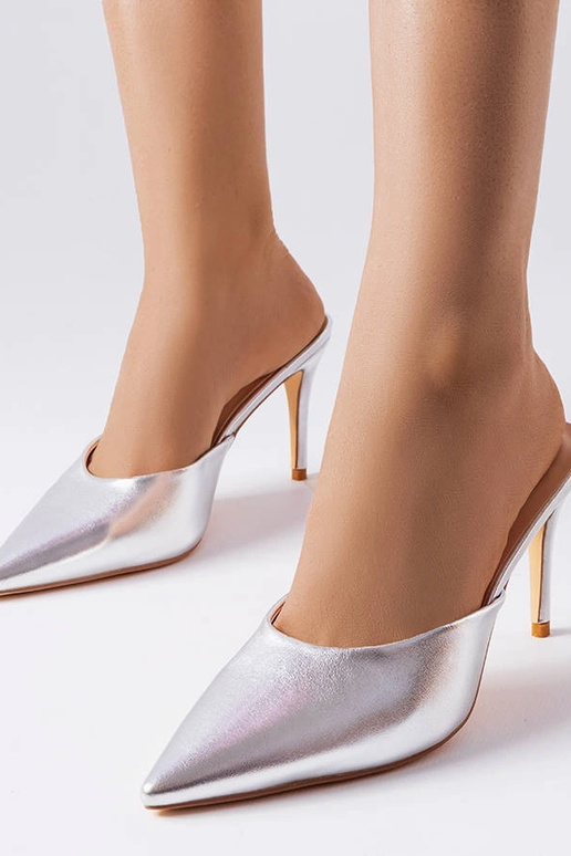 Strieborné šľapky na podpätku, „Drainer"