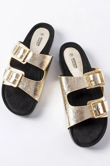 Zlatá lakovaná koža Norcross Buckle Slides 2