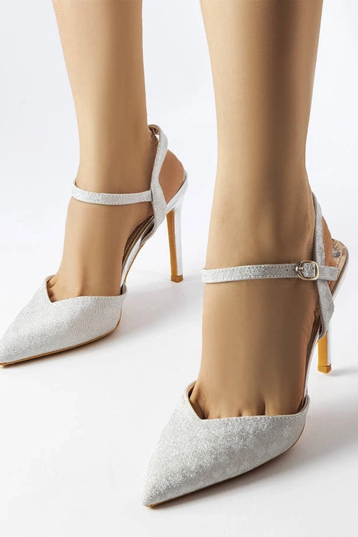 Strieborné lesklé podpätky Gallia