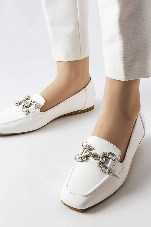 Biele mokasíny so zirkónmi Marechal