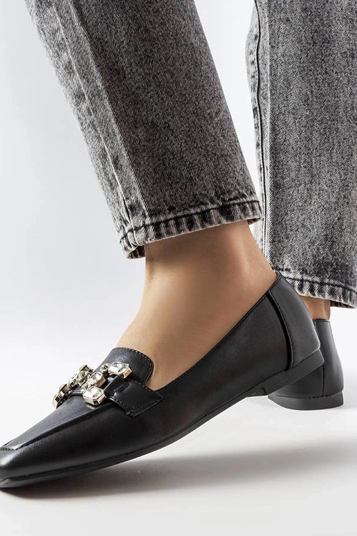 Čierne dámske mokasíny so zirkónmi,...