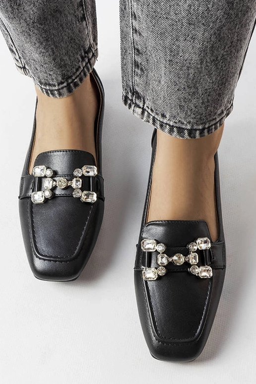 Čierne dámske mokasíny so zirkónmi,...