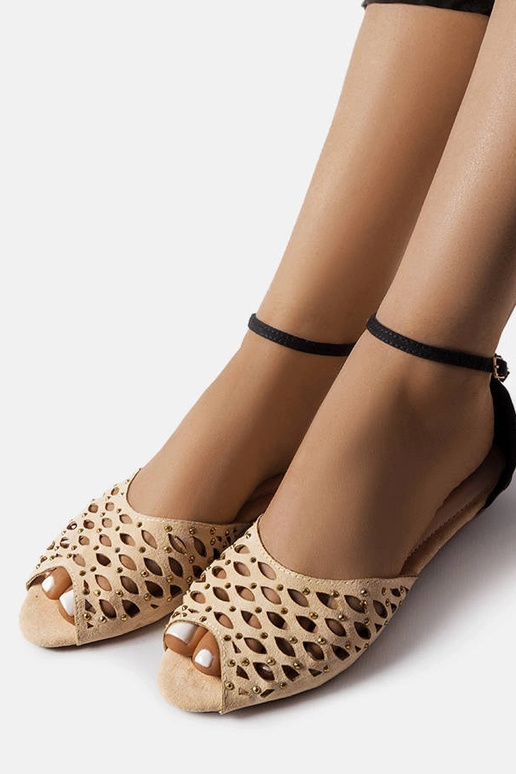 Béžové ažúrové sandále so zirkónmi Avice