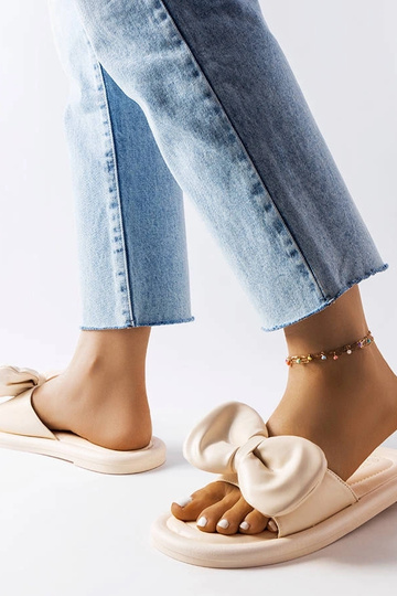 Béžové šľapky s mašľou Lende