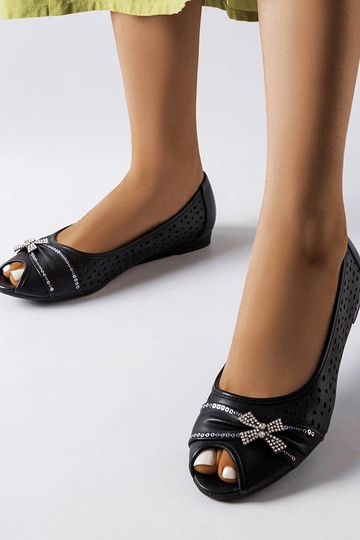 Prelamované čierne balerínky s mašľou Simpsville 2