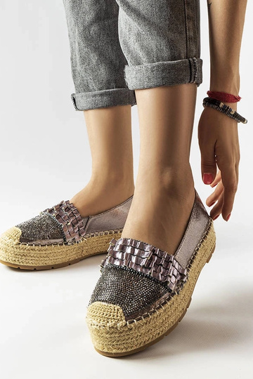 Strieborné zirkónové espadrilky Lauro - vypletaná podrážka