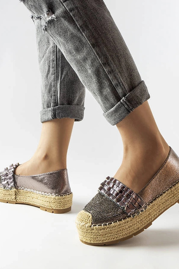 Strieborné zirkónové espadrilky Lauro - vypletaná podrážka 2