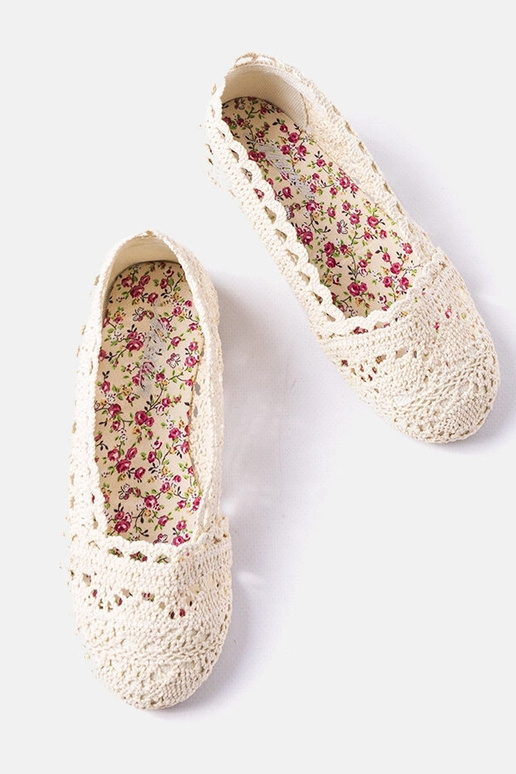 Béžové háčkované balerínky Lisa