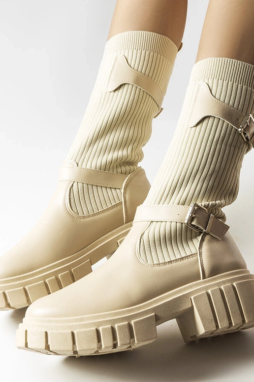 Béžové štýlové čižmy s elastickým...