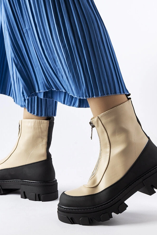 Béžové dámske členkové čižmy s hrubou...