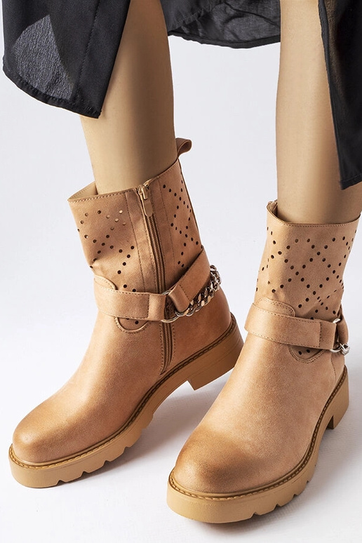 Béžové prelamované členkové čižmy s...