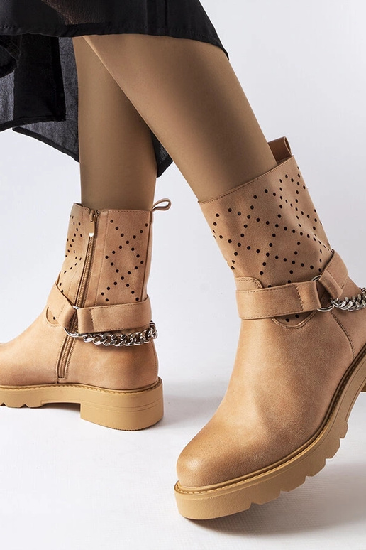 Béžové prelamované členkové čižmy s...