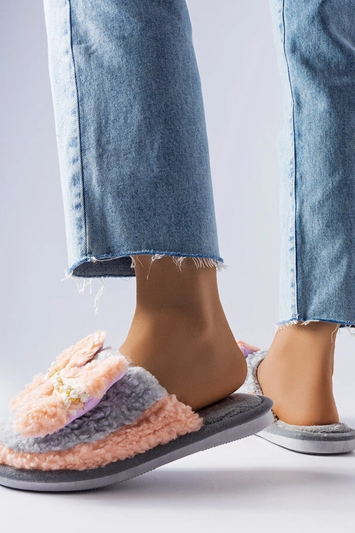 Šedé a ružové papuče s mašľou