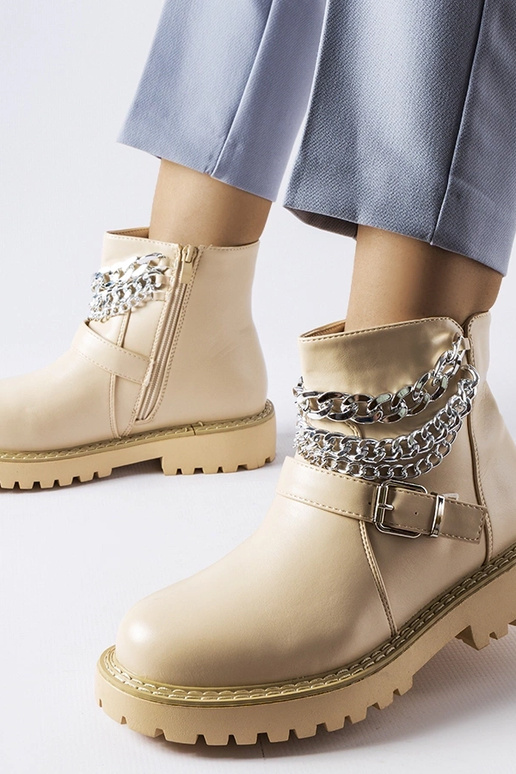 Béžové členkové čižmy s ozdobnými...