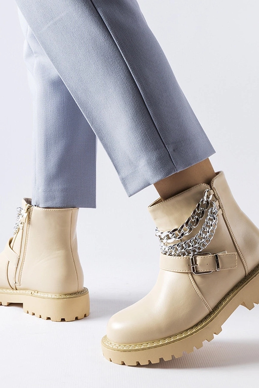 Béžové členkové čižmy s ozdobnými...