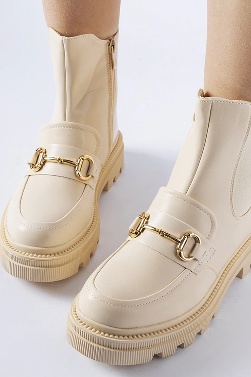 Béžové členkové čižmy s viditeľným...