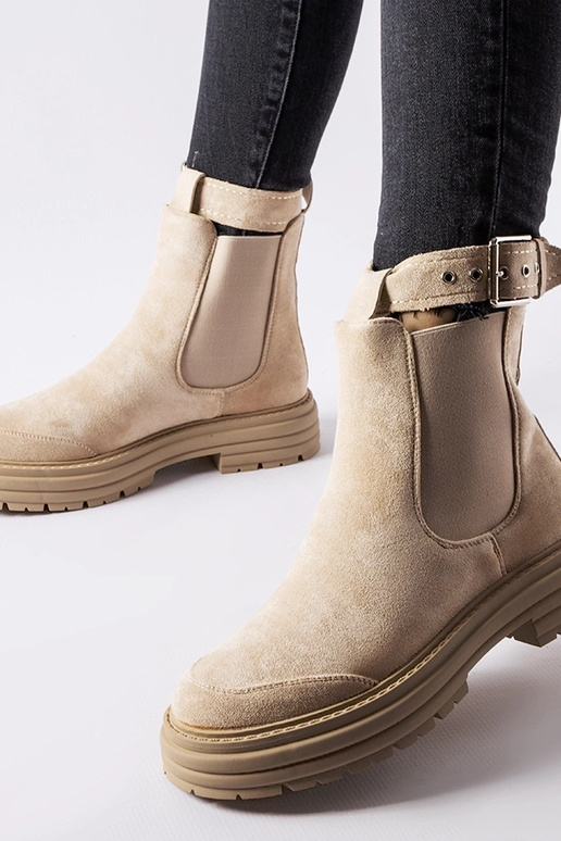 Béžové členkové čižmy s ozdobným...