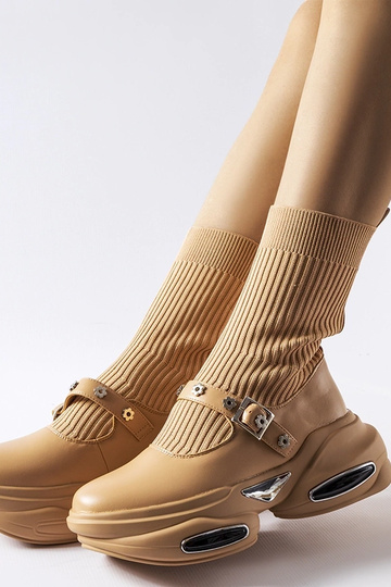 Ivana béžové ponožkové čižmy 2