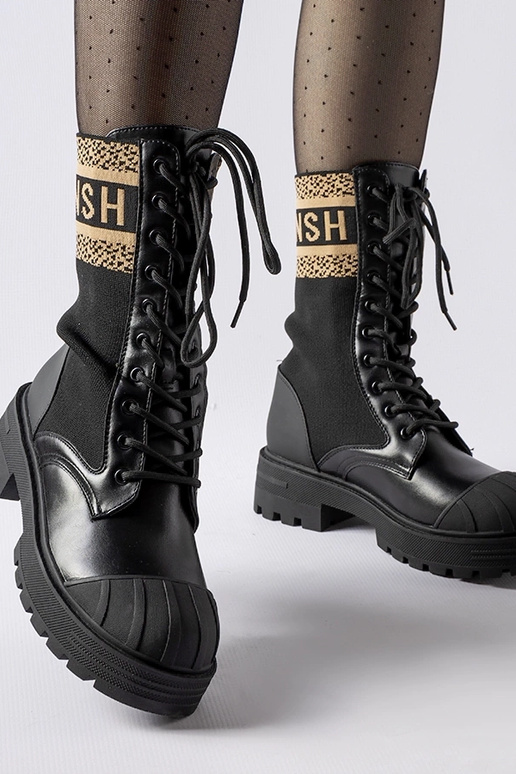 Čierne ponožkové čižmy s hnedým...