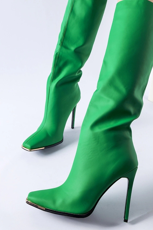Zelené čižmy Conjunto na vysokom opätku