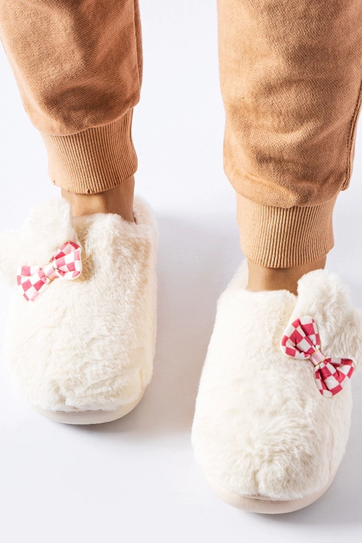 Biele zateplené dámske papuče s ušami...