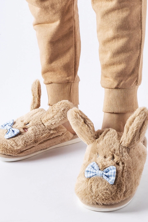 Béžové papuče s ušami a mašľou Bruna