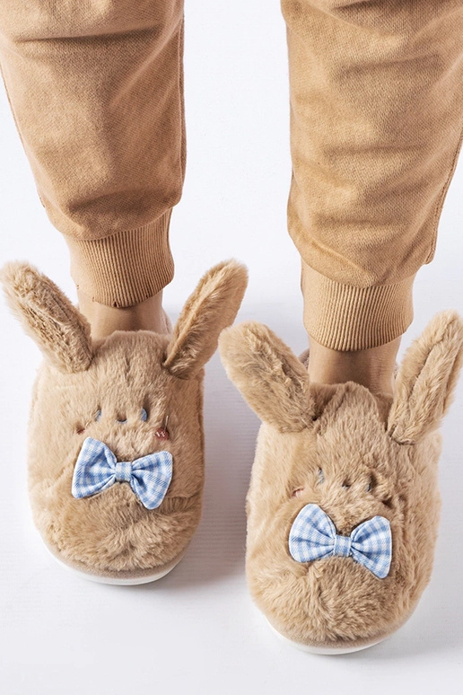 Béžové papuče s ušami a mašľou Bruna