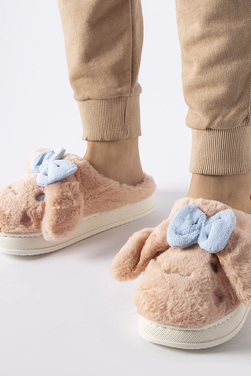 Ružové teplé papuče s ušami a mašľou...