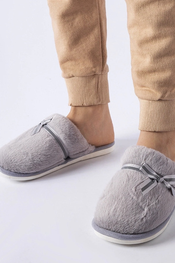 Sivé teplé papuče s mašľou...