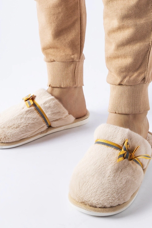 Béžové teplé papuče s mašľou Antonino