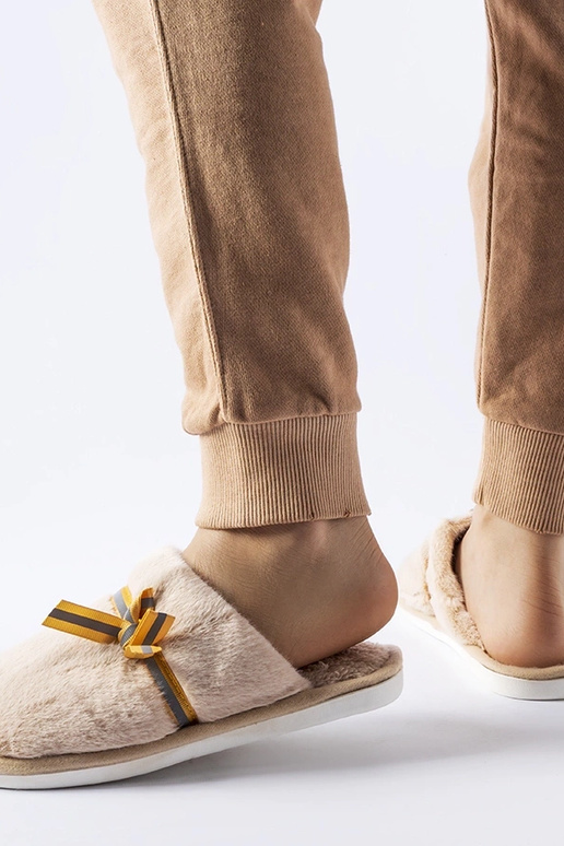 Béžové teplé papuče s mašľou Antonino