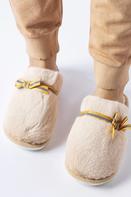 Béžové teplé papuče s mašľou Antonino