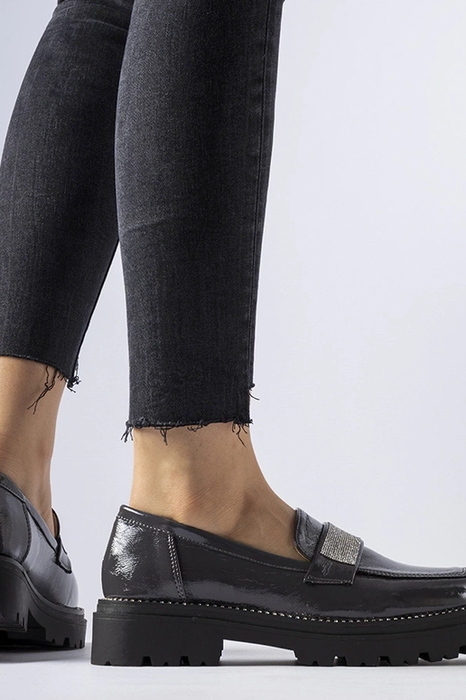 Tmavosivé lakované mokasíny Fecteau Tmavosivé lakované mokasíny Fecteau