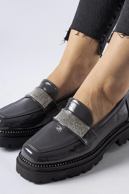 Tmavosivé lakované mokasíny Fecteau Tmavosivé lakované mokasíny Fecteau