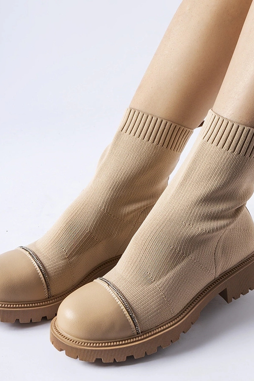 Hnedé ponožkové čižmy s kryštálmi Vail