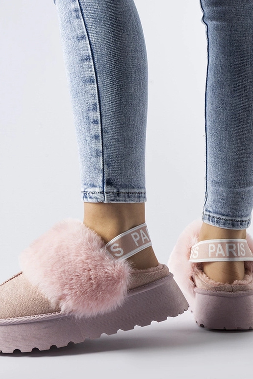 Ružové zateplené papuče s gumičkou a...