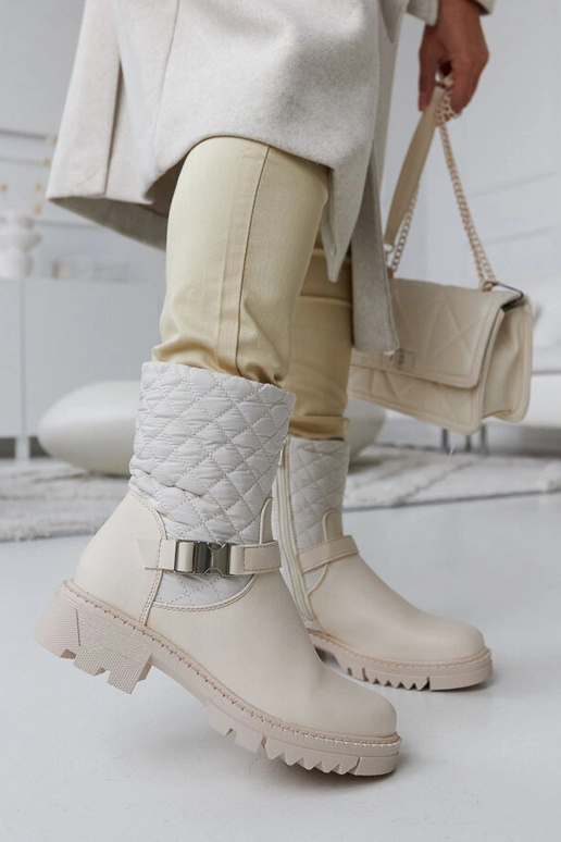 Béžové členkové čižmy s ozdobným...